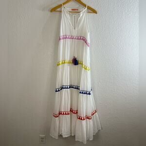 Oliphant Tiered Tassel Tie Cotton Maxi Dress Medium Colorful Accent